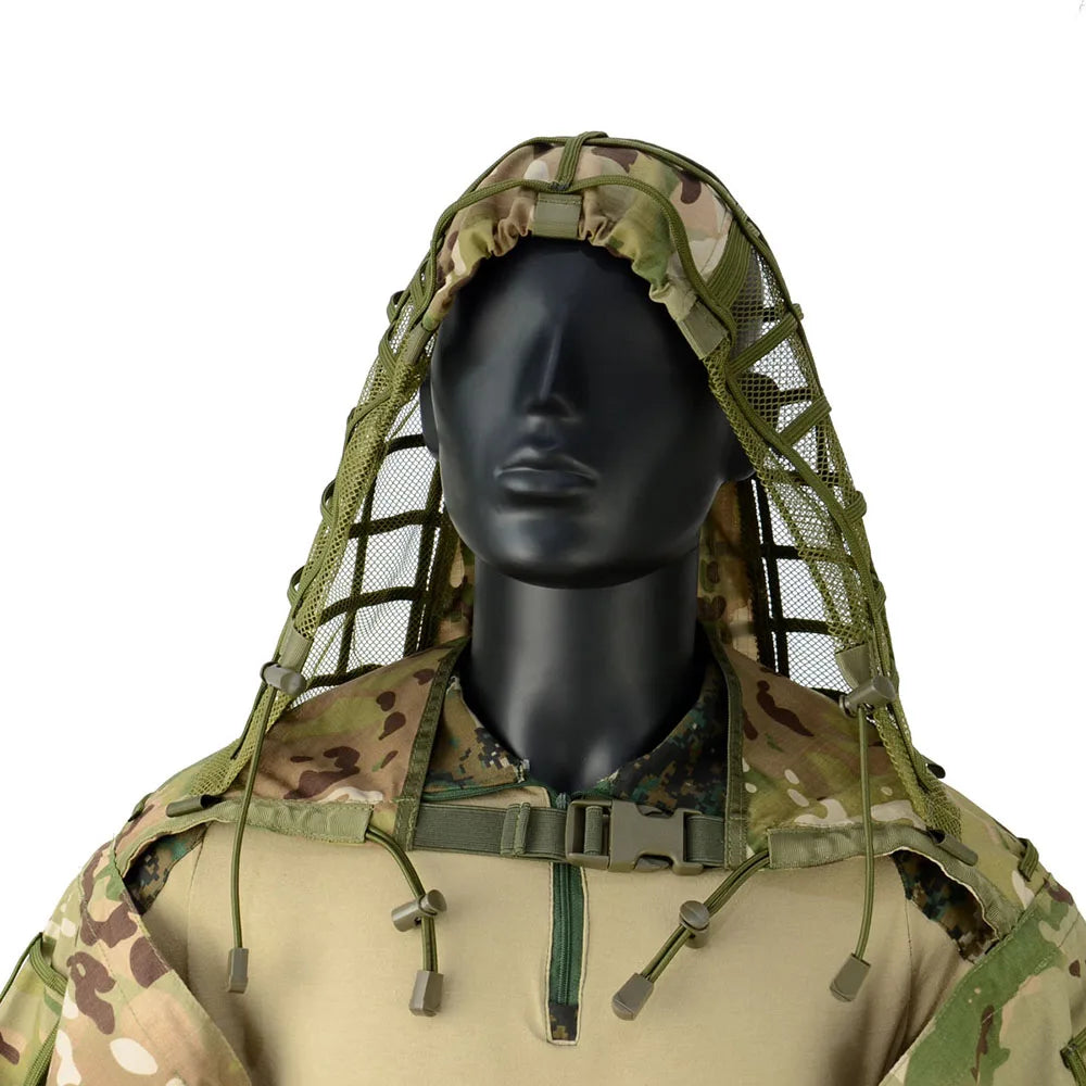 Ghillie Suit Set | Camouflage Hunting Poncho, Base, Cape & Sniper Viper Hood for Airsoft & Paintball