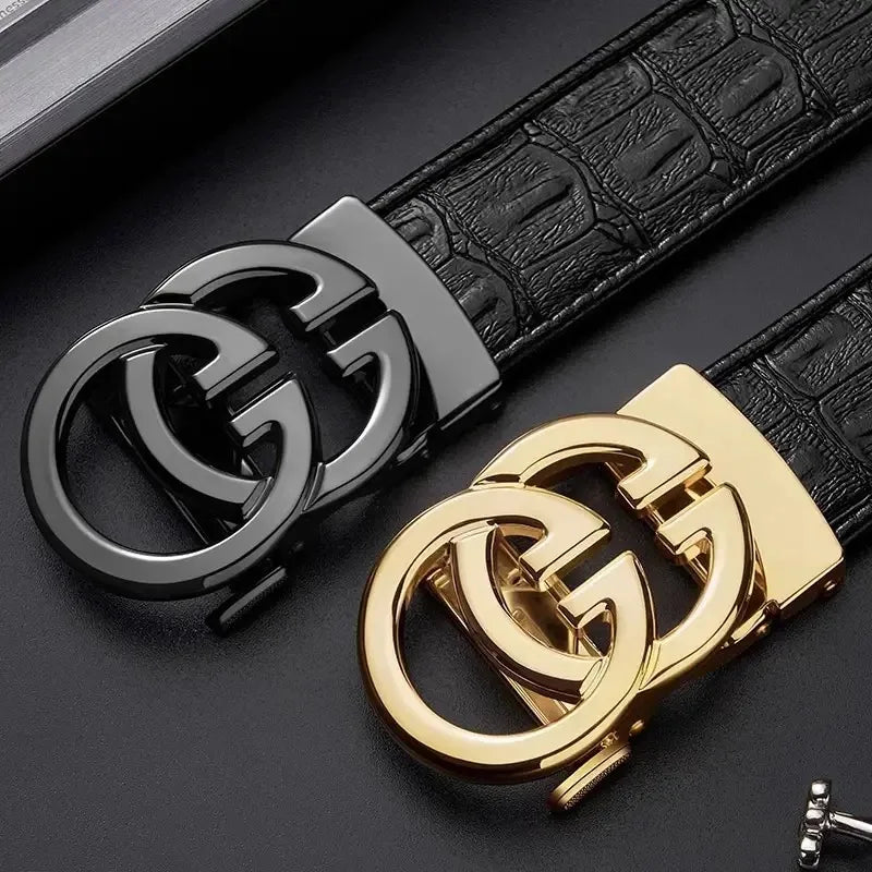 Men's Genuine Leather Belt - Luxury Brand Design with Metal Alloy Automatic Buckle, Stylish Waist Strap for Men