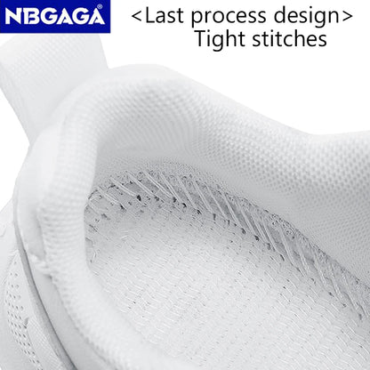 White Kids Leather Casual Shoes — Boys & Girls Outdoor Running Sneakers, Breathable Mesh, Non-Slip School Walking Sport Shoes