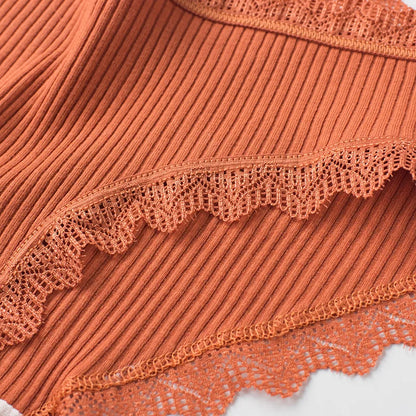 4 Pcs Lace Wavy Trim Bikini Panties - Comfy & Breathable Elastic Women’s Lingerie & Underwear