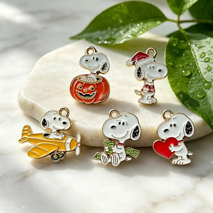 5-Piece Snoopy Cartoon Dog Charms - Enamel DIY Jewelry Making Pendants for Necklaces, Bracelets & Earrings