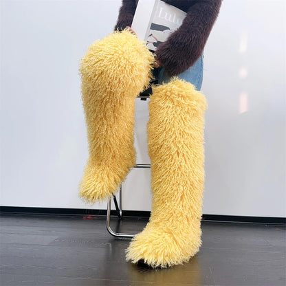 Women’s Faux Mongolian Fur Thigh High Boots - Winter Warm Plush Lined Fashion Boots for Cold Weather