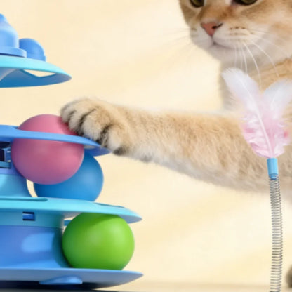 4-Layer Feather Cat Turntable - Interactive Ball & Playing Stick Toy for Cats