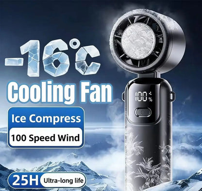 2025 Portable Hanging Ice Pack Neck Fan – High-Speed Folding Handheld Fan with 100-Speed Infinitely Adjustable Cooling for Outdoor Use