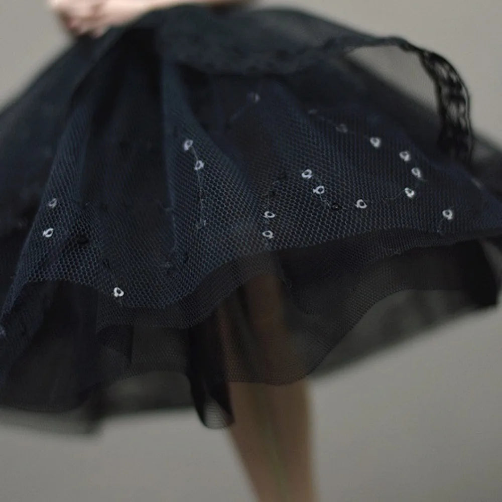 Mini Black Princess Doll Dress – Multilayer Lace Tutu Party Outfit for Blythe & BJD Dolls
