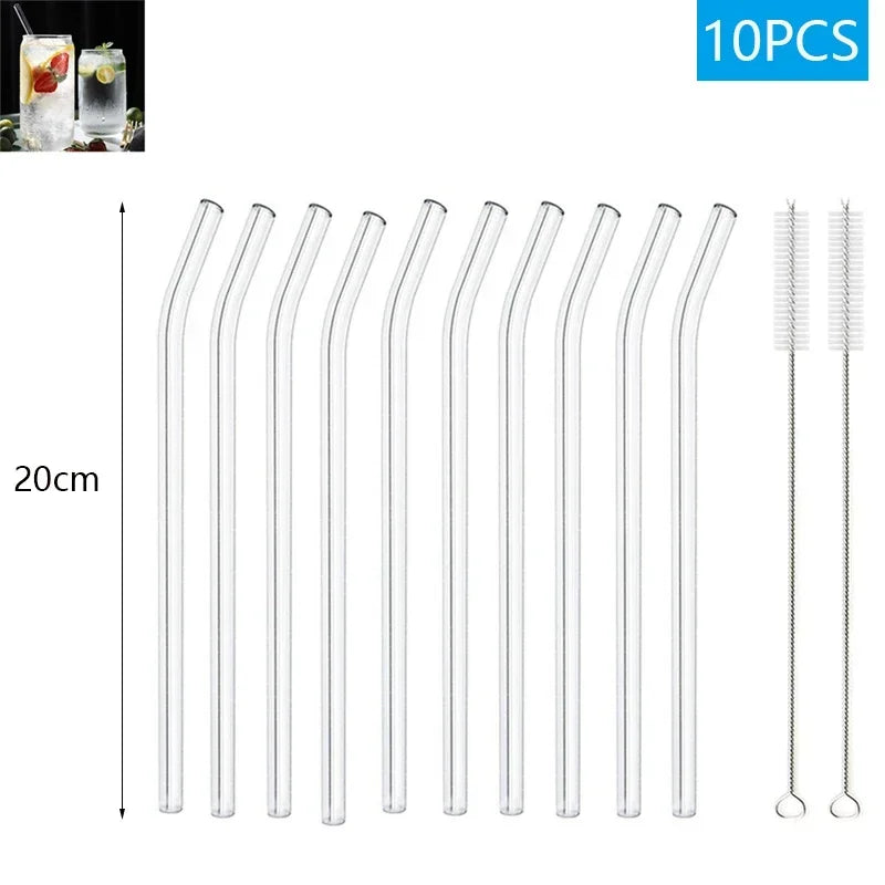 Eco-Friendly Reusable Glass & Metal Straws – 1/20PCS with Cleaning Brush for Smoothies, Milkshakes & Cocktails