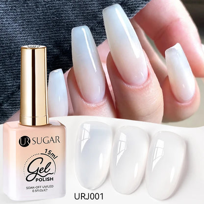 UR SUGAR 15ml Jelly Milky White Gel Polish – Translucent UV Soak Off Nail Art Varnish Semi-Permanent Fashion Nail Color