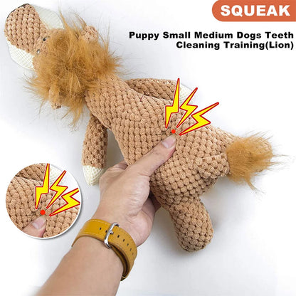 Large Dog Squeaky Plush Toy - Bite-Resistant Cartoon Lion, Wolf & Elephant Chew Toy for Small Medium Dogs