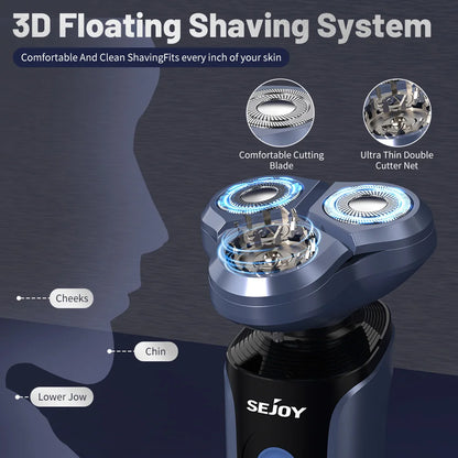 Sejoy Electric Razor for Men – 3-Blade Foil Shaver with 7500 RPM High-Speed Motor & Digital Power Display