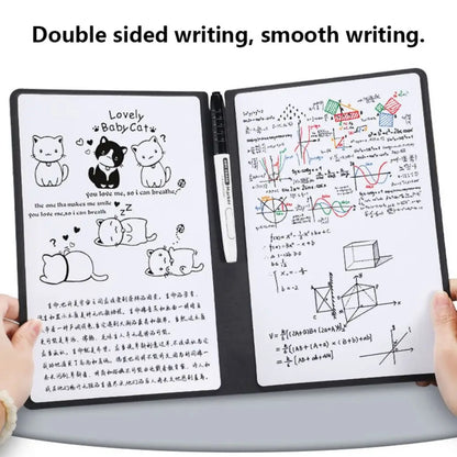 Reusable A4 Whiteboard Notebook - Erasable Leather Memo Pad with Pen & Cleaning Cloth