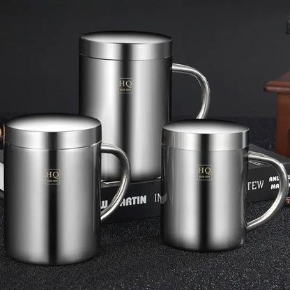 304 Stainless Steel Double-Layer Mug – Anti-Scalding Thermos Cup for Coffee, Tea, Milk, and Beer – Office and Home Use