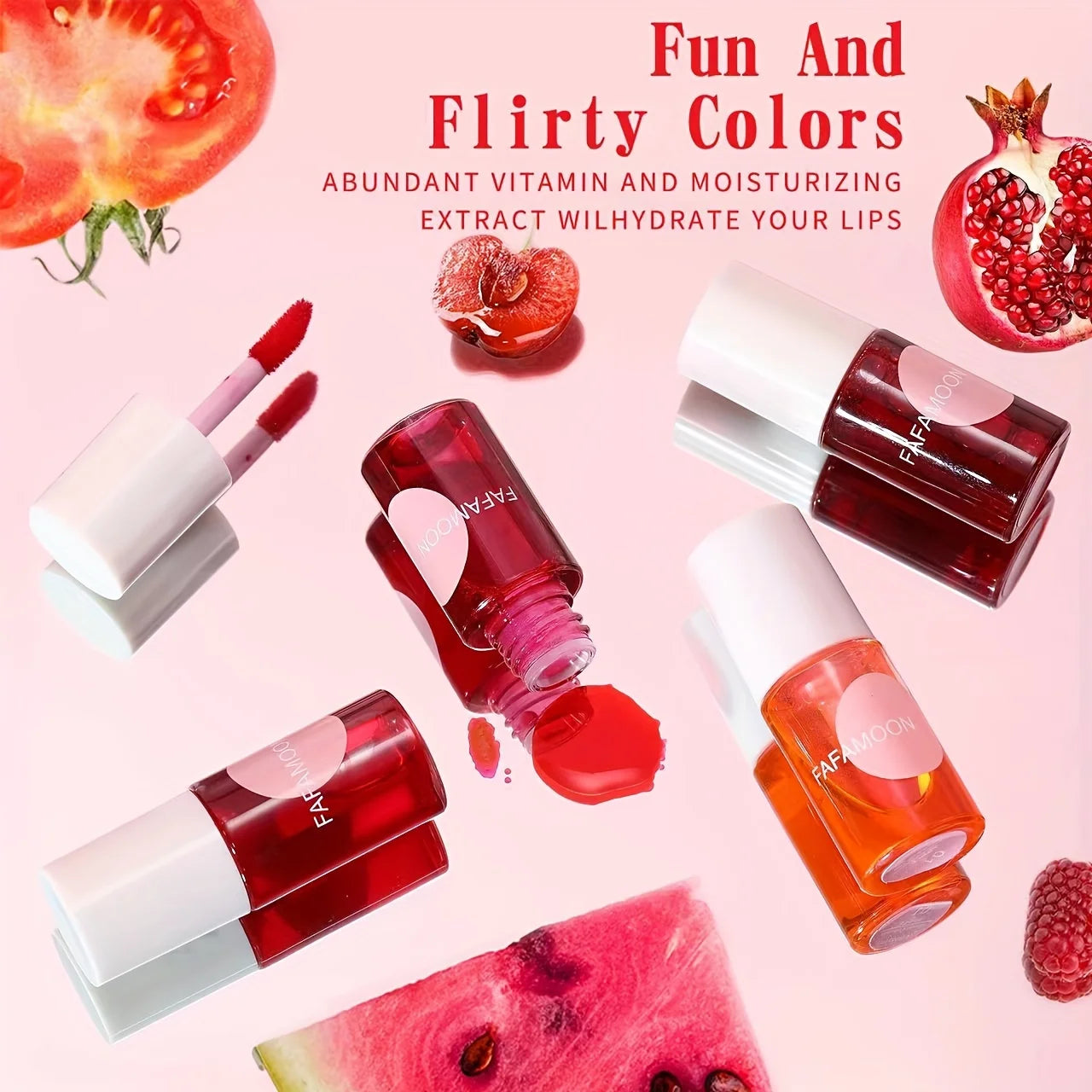 4-Color Fruity Lip Tint – Moisturizing, Waterproof, High-Pigment Liquid Lip Gloss, Non-Stick & Long-Lasting