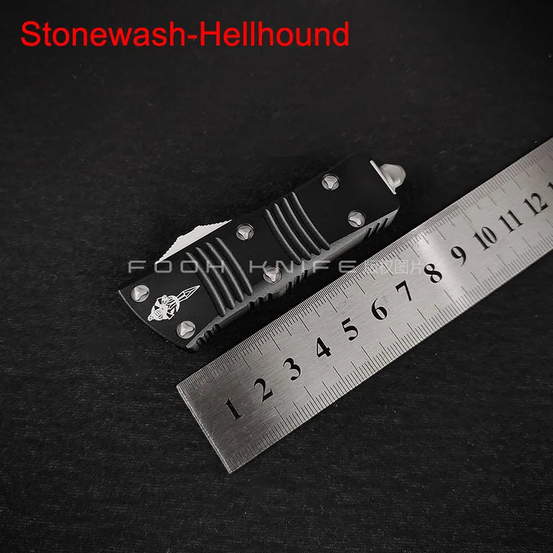 FOOH KNIFE STUDIO TROODON-M Mini Tactical Knife – High-End D2 Steel Blade with CNC 6061 Aluminum Handle EDC Tool Comb