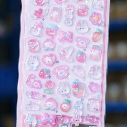 Kawaii 3D Jelly Resin Stickers - Cute Sparkling Transparent Cartoon Decals for Scrapbooking and DIY Decor