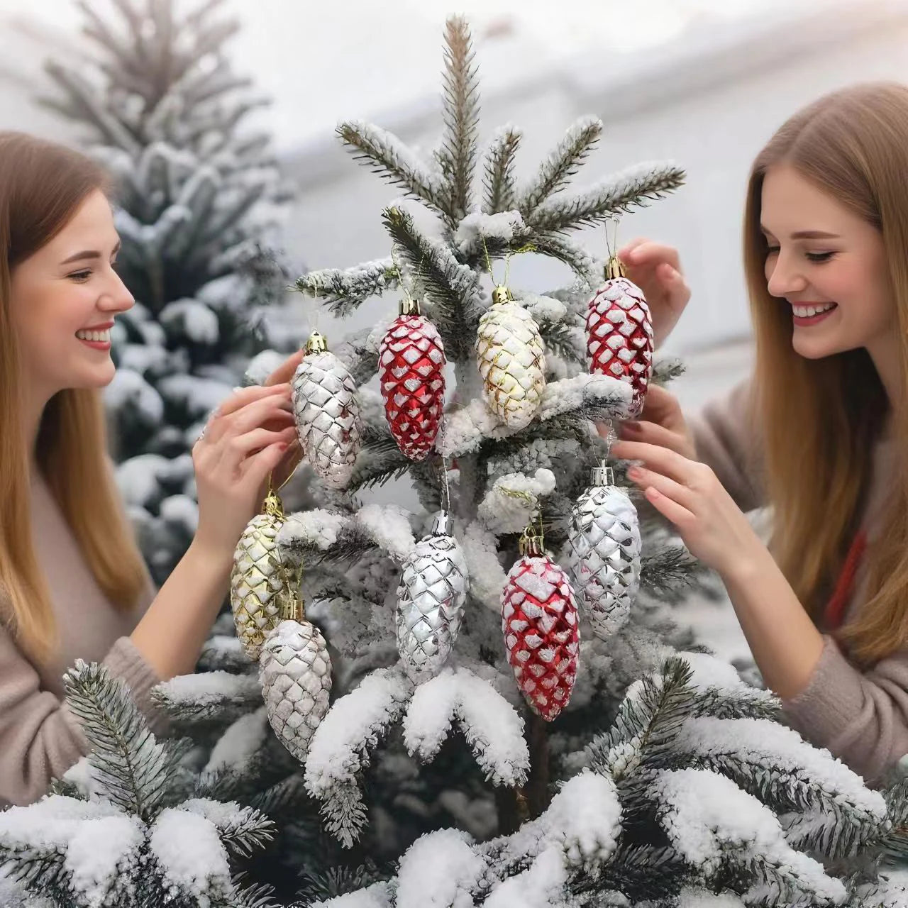 5-Piece Christmas Pine Cone Ball Ornaments – Painted Hanging Pendants for Tree Decoration & Holiday Home Gift