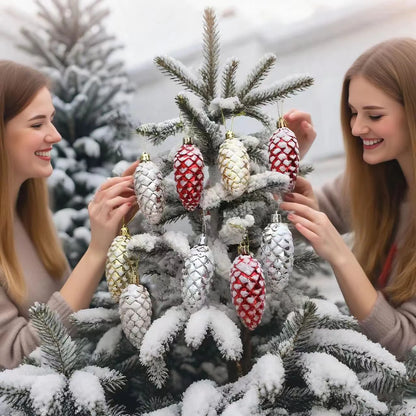 5-Piece Christmas Pine Cone Ball Ornaments – Painted Hanging Pendants for Tree Decoration & Holiday Home Gift