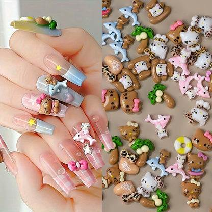 120PCS Sanrio Nail Charms Set - Kuromi, Cinnamoroll, and My Melody Resin Decorations for DIY Manicure Nail Art