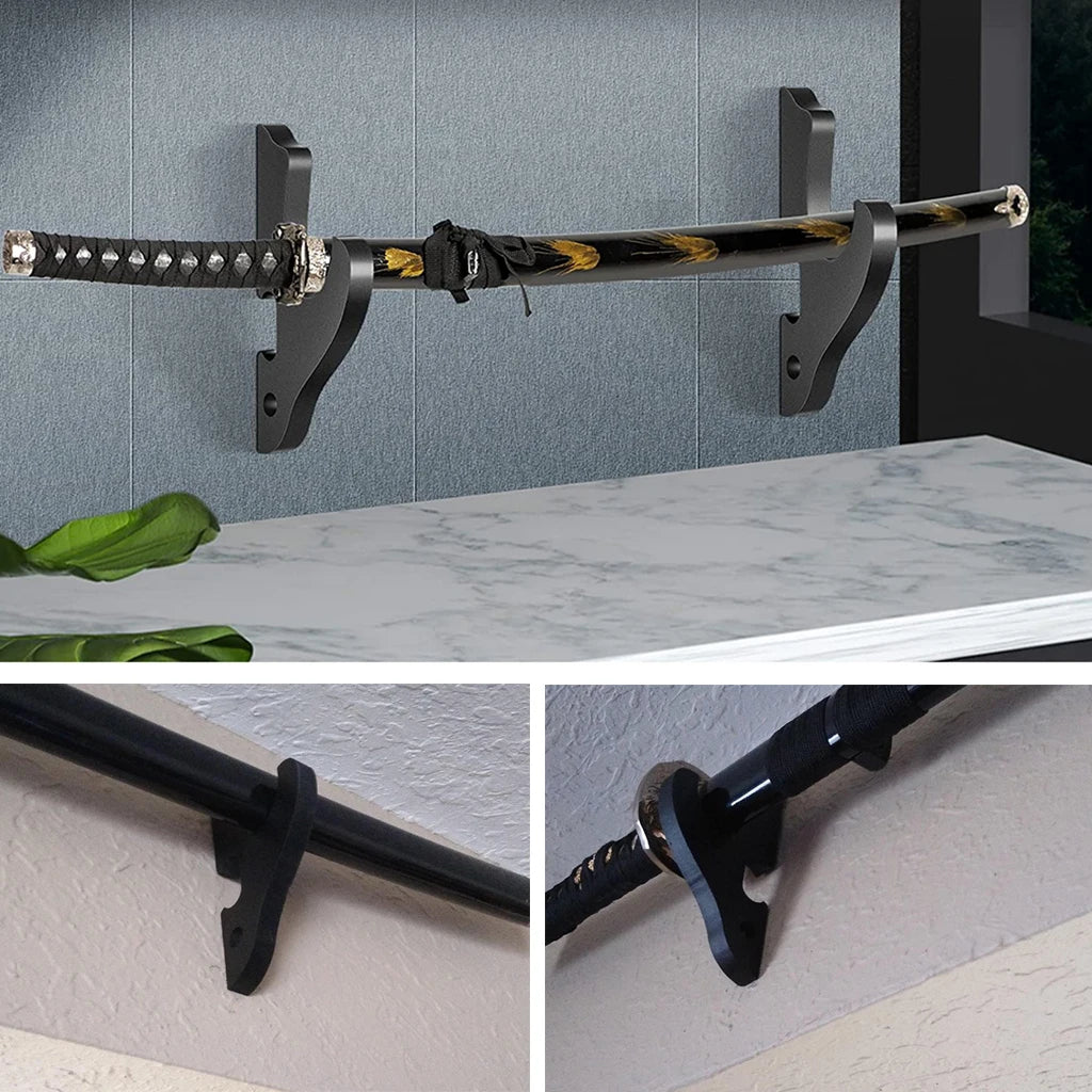 Wall-Mounted Wooden Sword Display Stand – Adjustable Katana, Wakizashi & Tanto Holder Rack for Samurai Blade Storage & Decor