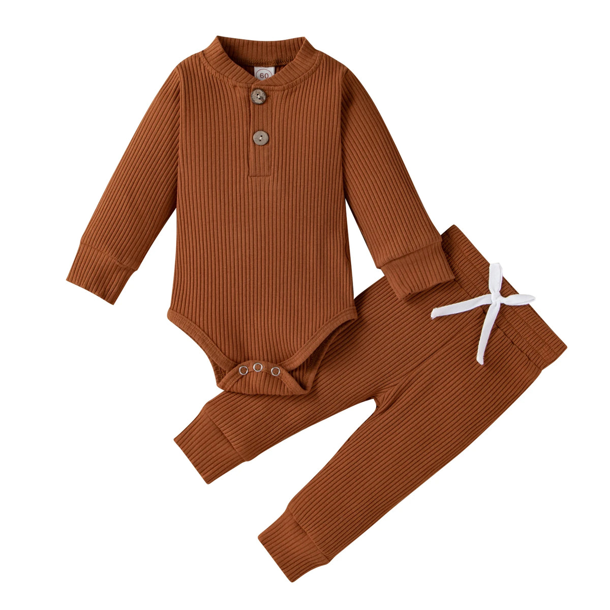 Unisex Baby 2-Piece Outfit Set - Long-Sleeve Ribbed or Plaid Bodysuit with Elastic Pants for Spring & Autumn