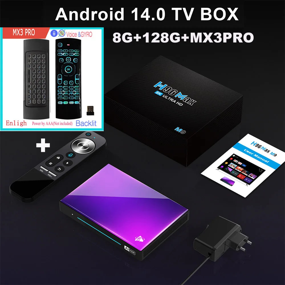 H96 MAX M9 AI Android 14 TV Box, 8-Core Rockchip RK3576, Wifi6, BT5.4, 4GB/64GB & 8GB/128GB, 8K 120fps Streaming, 1000M LAN