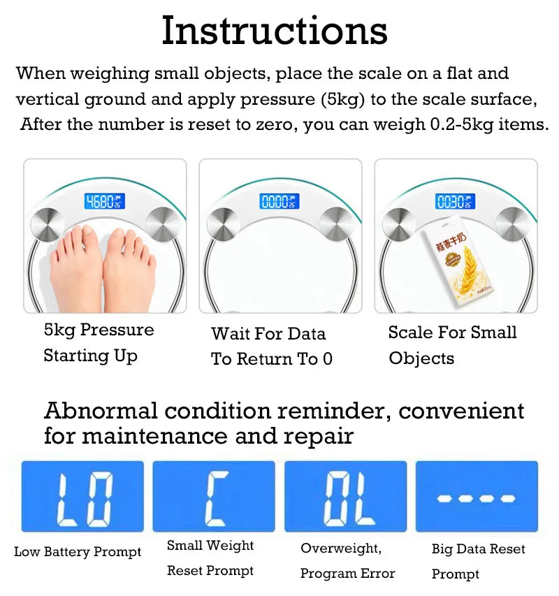 LCD Digital Bathroom Scale — Round High-Definition Body Weight Scale, 0.2-180KG Precision Electronic Floor Scale