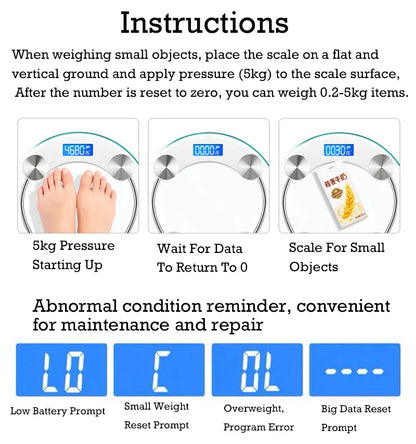 LCD Digital Bathroom Scale — Round High-Definition Body Weight Scale, 0.2-180KG Precision Electronic Floor Scale