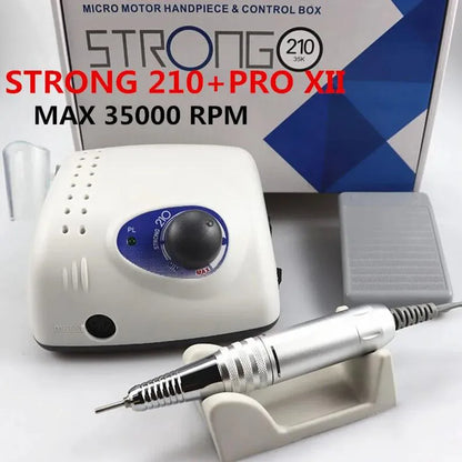 Strong 210 PRO XII Nail Drill 65W 35000RPM Electric Milling Manicure Machine with Cutters