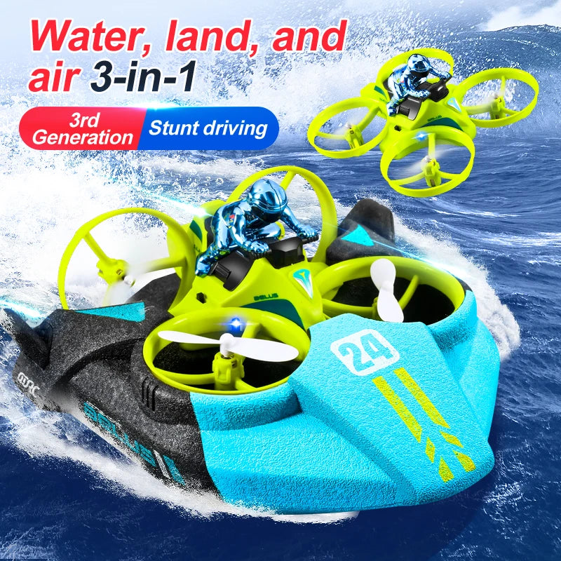4DRC Mini RC Drone – 3-in-1 Sea, Land & Air Quadcopter with Altitude Hold, Headless Mode & 2.4G Remote Control Helicopter Toy