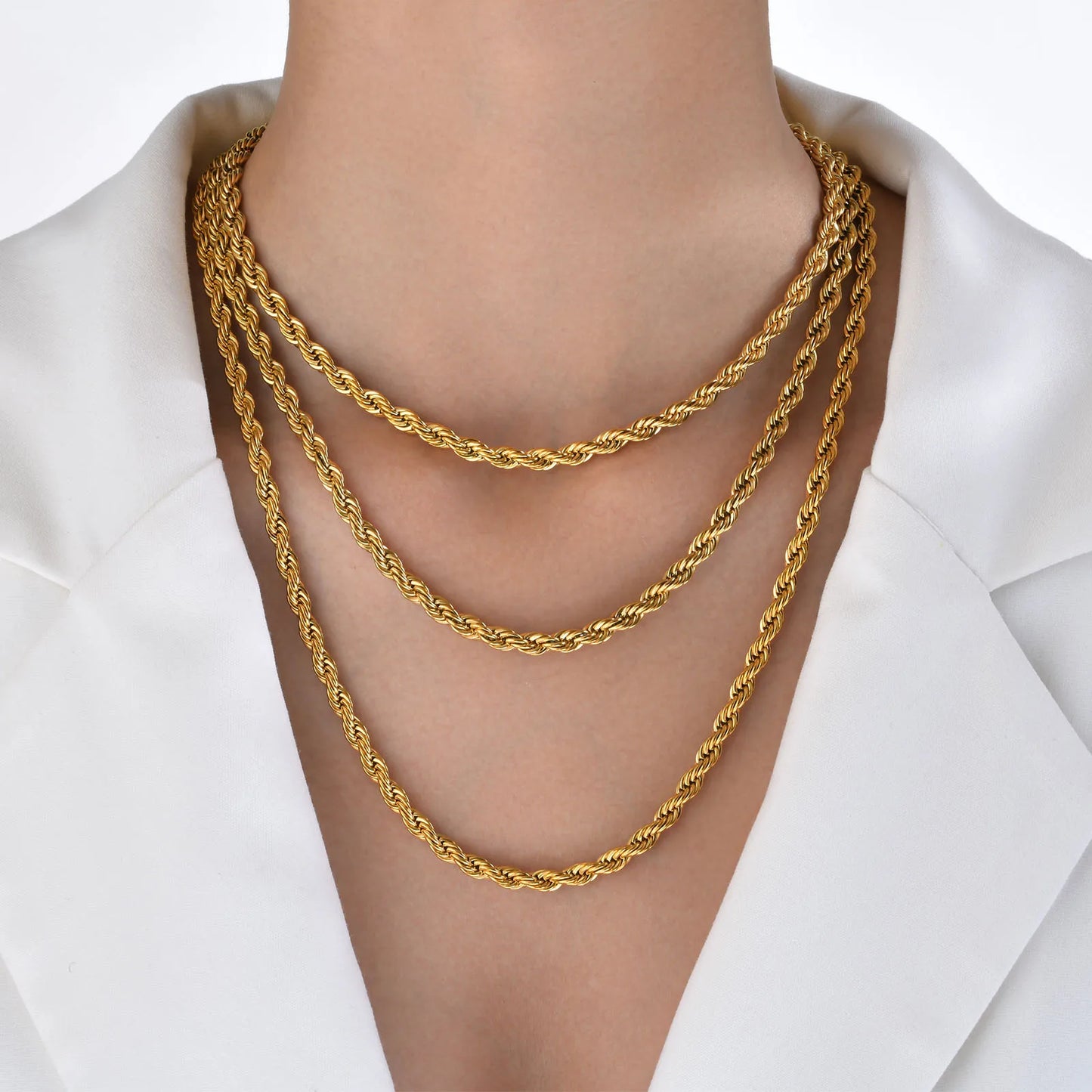 Vnox Dainty Gold Color Rope Chain Necklace – Chic Twisted Collar for Men & Women, Waterproof Stainless Steel, 2-5mm Width