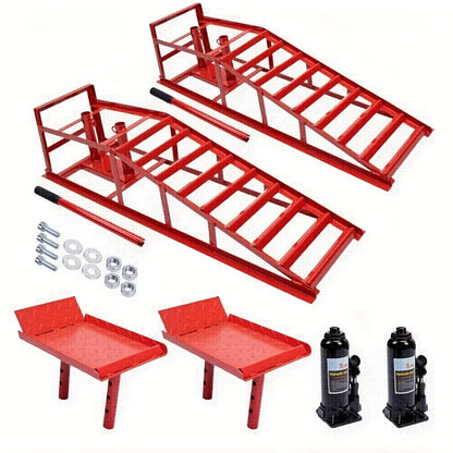 2PCS Heavy Duty Hydraulic Car Ramps - 11000LBS Floor Jack Lift Ramps for Oil Changes, Trucks & Garage Auto Repair