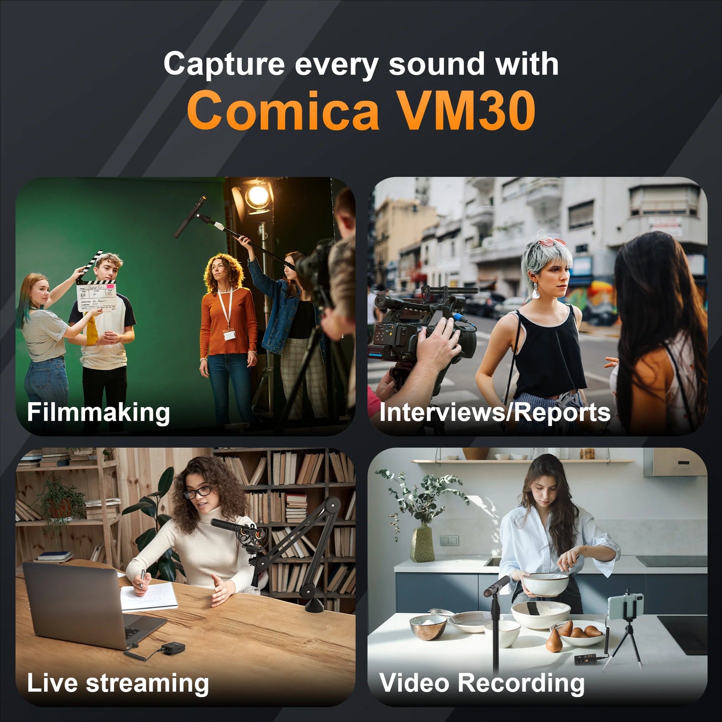 COMICA VM30 2.4G Wireless Shotgun Microphone – Super Cardioid Condenser Mic with Gain Control for Camera, Smartphone & PC