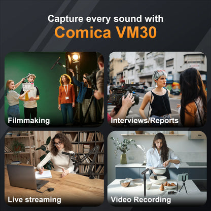 COMICA VM30 2.4G Wireless Shotgun Microphone – Super Cardioid Condenser Mic with Gain Control for Camera, Smartphone & PC