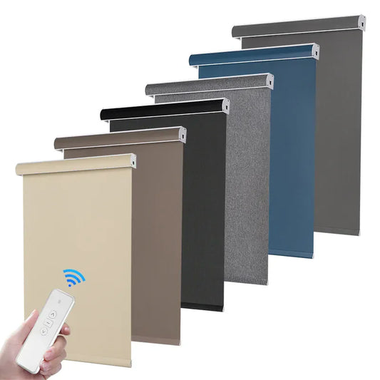 Custom Waterproof Blackout Roller Blinds – 100% Light-Blocking, Smart Motorized Remote Control, Cordless for Bedroom