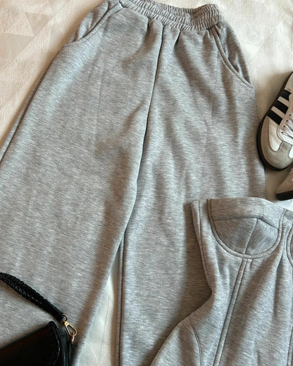 Y2K Light Gray Two-Piece Pants Set — Women’s Harajuku Goth Slim Tube Top & High-Waist Sweatpants