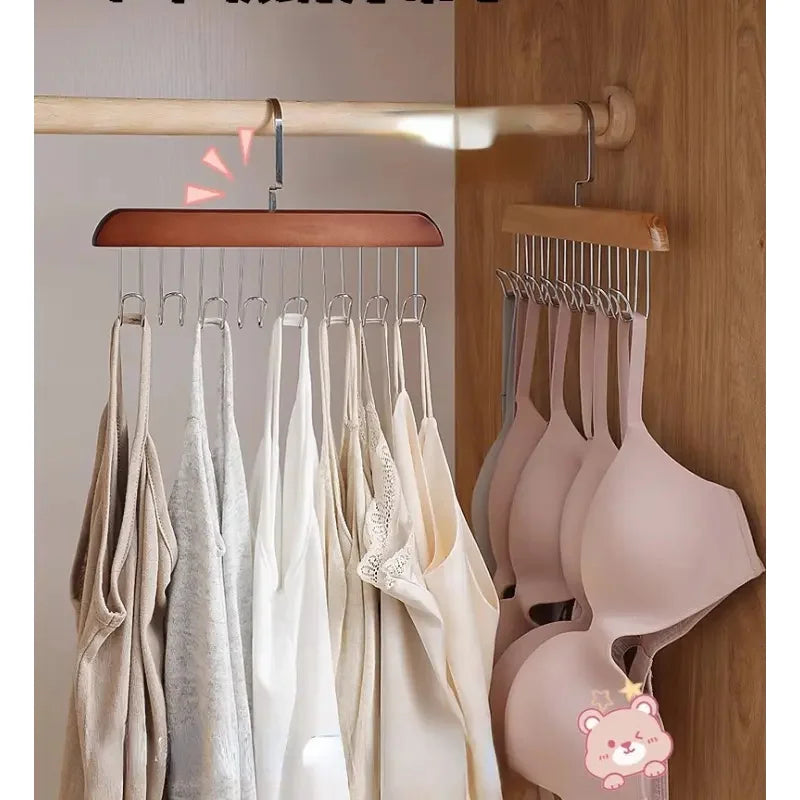 Wooden Sling Hanger Organizer - Multi-Hook Space-Saving Clothes Storage Rack
