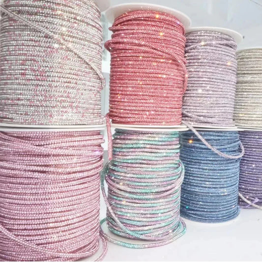 Rhinestone Cord Trim - 10-50 Yard Sparkling DIY Craft String for Clothing, Shoes, Bags & Wedding Decor