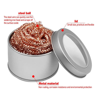 Soldering Iron Cleaning Ball - Copper Wire Tip Cleaner with Mesh Filter & Metal Dross Removal Box