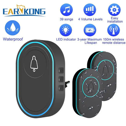 Intelligent Wireless Doorbell – Waterproof Smart Doorbell with 300m Remote Range, EU/UK/US Plug Options, Home Welcome Chime