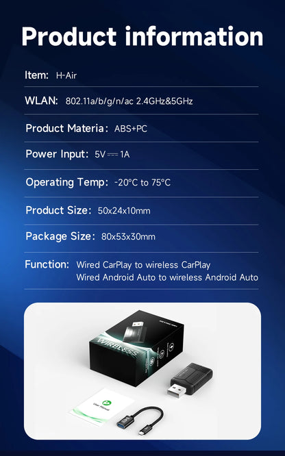 2025 HEYINCAR 2-in-1 Wireless Android Auto & CarPlay Adapter – Plug and Play for Kia, Volvo, Audi, MG, VW, Hyundai, Jeep