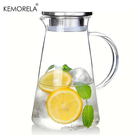Transparent Glass Water Jug - Heat Resistant Cold Water Kettle with Handle for Home, Office & Household Use