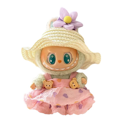 Labubu v1v2 Doll Clothes Outfit (15-17cm) – Sitting Party Bear Accessories with Scarf, Hat & Bag