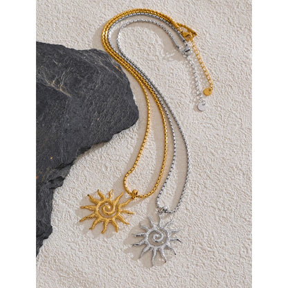 Stainless Steel Sun Drop Necklace & Hoop Earrings Set – Tarnish-Resistant Charm Jewelry for Women Gift