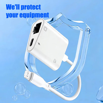 Lightning to RJ45 Ethernet Adapter 3-in-1 – Network Card Converter with Charging & Data Transfer for iPhone 14/13/12/11 Pro