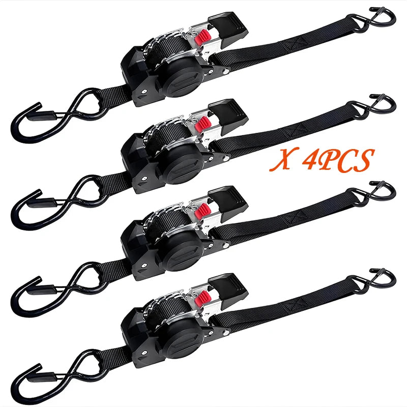 Heavy Duty Automatic Retractable Cargo Strap with S-Hook – Trailer Tie Down Belt for Transportation, Camping & Outdoor Securing Equipment