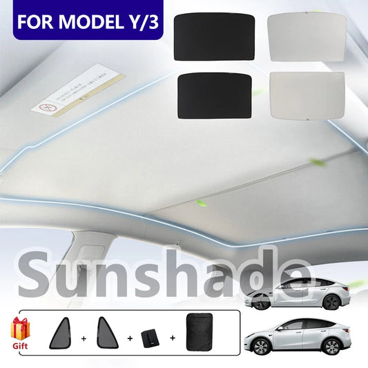 Split Sunshade for Tesla Model 3 (2017-2023) & Model Y – Front & Rear Sunroof Windshield Skylight Glass Roof Cooling Shade