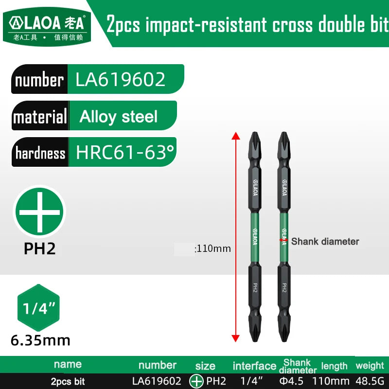 LAOA 2-Piece Alloy Steel Magnetic Impact Driver Bits - Impact-Resistant Cross & Hex Socket Bits