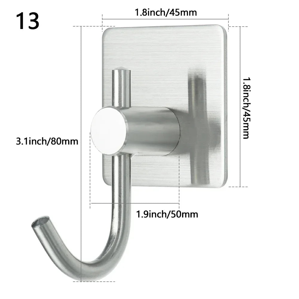 Stainless Steel Wall-Mounted Robe Hook - Rustproof Adhesive Towel and Coat Hanger for Bathrooms and Kitchens