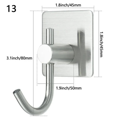 Stainless Steel Wall-Mounted Robe Hook - Rustproof Adhesive Towel and Coat Hanger for Bathrooms and Kitchens