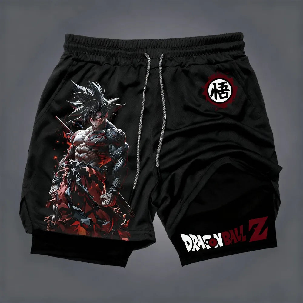 Dragon Ball Men's Double-Layer Shorts - Son Goku Anime Quick-Dry Sports & Fitness Shorts