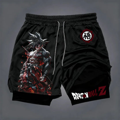 Dragon Ball Men's Double-Layer Shorts - Son Goku Anime Quick-Dry Sports & Fitness Shorts